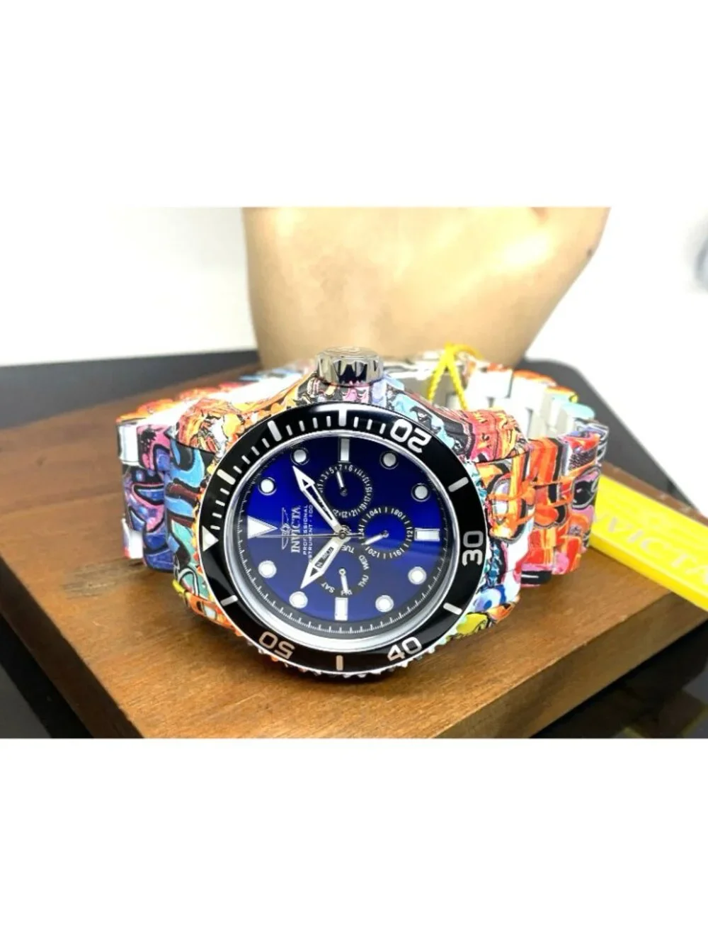 Invicta Mens Watch 47856 Pro Diver Graffiti Quartz Blue Dial Day Date Steel 48mm
